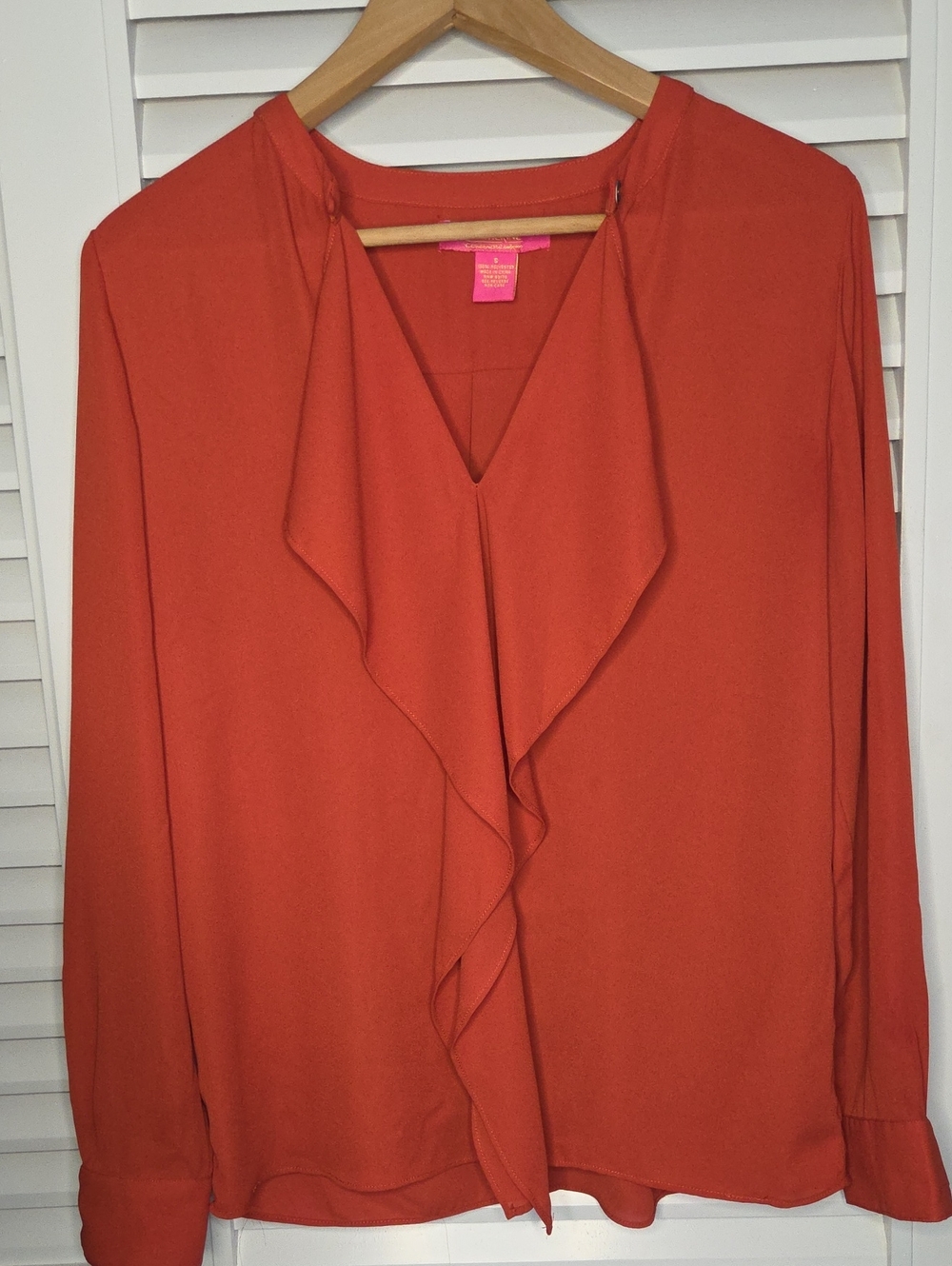 Catherines Rust Orange Ruffle Front Blouse